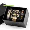 Fashion Quartz Watches Armband Set med Box FD058 Sport Business Clock Kalenderklockor för män Reloj smyckesuppsättningar