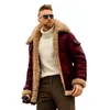 Mens Large Size Dull Polish Velvet Plain Composite Leather Jacket Thick Warm Zipper Plush Woolen Faux Fur Collar Coat Male S-5XL240228