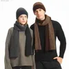 Halsdukar Autumn Winter Fashion Trend Solid Color Handsome Sticked Simple Warm Neck Protective Hat Scarf Handskar Unisex Three Piece Set Q240228