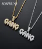 Hommes CZ GANG pendentif glacé cubique Zircon collier Hip Hop cadeau bijoux bling bling CN0727280568