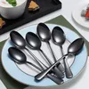 Kaffescoops rostfritt stålsked titan Black Gold Plated dessert silver diskmaskin 6 stycken