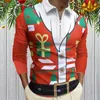 Polos masculinos mens lapela meia zíper blusa natal digital camisa de manga longa impressão férias casa festa outono desgaste