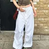 Calças femininas mulheres carga retro gótico streetwear solto cor sólida cintura baixa comprimento total hip hop profundo virilha elástica leve