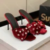 Rhinestone slippers designer shoes sandals stiletto heel slides 2024new Top quality 9.5CM high heeled shoes Fashion Square toe womens Slipper 35-42