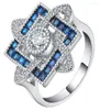 Anneaux de mariage UFOORO incroyable bleu Zircon pierre carrée fleur or blanc rempli bijoux mode bague de fiançailles pour femmes femme 1426661