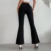 Calças femininas Europa e americana flare bell bottoms cintura alta fina fenda casual calças primavera moda feminina roupas