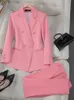 패션 사무실 숙녀 공식 팬트 슈트 세트 여성 블루 핑크 옐로우 여성 비즈니스 작업 2 피스 블레이저 재킷과 바지 240219