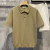 Men's Tracksuits 2024 New Light Luxury Casual Knit Polo Shirt Mens Solid Color Plaid Texture Lapel Breathable Loose Leisure T-Shirt Summer Q240228