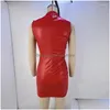 Vestidos casuales básicos de cuero de imitación bodycon mini para mujer 2023 otoño invierno sin mangas vestido plisado regalo venta al por mayor aplicación de entrega dhlrk