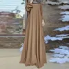 Robes décontractées Abaya Robe Vintage Dot Print Maxi avec col rond manches longues pour femmes lâche a-ligne grand ourlet doux longueur de plancher