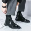 Hoge Laarzen Jurk Elegante Man Top Puntschoen Schoenen Mannen Formele Comfortabele Rits Mannen Zwarte Enkel Botin