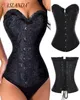 Women Bustiers Corsets Jacquard Waist Training Corset Lace up Steel Boned Overbust Bustier Top Retro Gothic Steampunk Corselet264871818