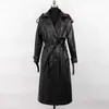 Trench lungo in pelle da donna autunno lungo 2024 con risvolto nero morbido finto trench per donna cintura con gonna elegante moda di lusso