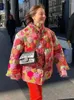 Trench-coat court rétro pour femme, veste rembourrée en coton à grande fleur, Style chinois, pivoine, manteau matelassé épais, automne et hiver