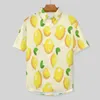 القمصان غير الرسمية للرجال رائعتين طباعة قميص فضفاض ذكور ثمار الشاطئ النمط الصيفي الرسم القصيرة بأكمام بلوزات كبيرة الحجم