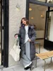 Grey long down jacket for women's winter trend high-end thickened design, white duck down hooded jacket