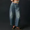 Jeans pour femmes pour femmes jambe large taille moyenne pantalon en denim court ample Baggy Vintage pantalon bleu Y2k Streetwear 2024