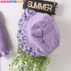 Giubbotti 2022 Primavera Autunno Baby Girl Pagliaccetto Dolce Viola Margherita Collare della bambola Monopetto Manica lunga Pagliaccetti per bambini + cappello Vestiti per bambini 018M