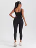 Women Workout Seamless Jumpsuit Yoga Ribbed Bodycon One Piece Square Neck Leggings Romper GP12