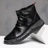 Bottes classiques noires pour hommes, plateforme en cuir, cheville, extérieur, confortable, moto souple, Botas Hombre Pielr