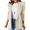 Vestes élégantes à manches bouffantes pour femmes, manteaux de poche de couleur Pure, mode automne décontracté, blazer blanc pour dame de bureau, 240226