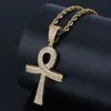 18K Guld- och vitt guldpläterad diamant Ankt Key of Life Cross Pendant Chain Necklace Cubic Zirconia Hip Hop Rapper Jewelry for Men307m