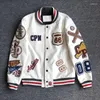 Herrenjacken Frühling Herbst Baseballuniform Y2K Retro Lederjacke Stickerei Weißer Kurzmantel Ins