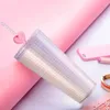 Water Bottles Bottle With Straw Large Portable Travel BottlesSummer Drinking Cup Love Gradient Diamond Double Layer