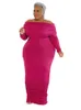 Wmstar grande taille robes femmes solide épaules nues à manches longues drapé moulante Stretch élégant Maxi robe en gros goutte 240228