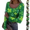 T-shirts voor dames Herfst en winter Slim Fit Basis T-shirt Modieus Casual St. Patrick's Day Print U-hals Trui met lange mouwen Top