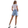 Женские шорты Caofeimao Blue Denim Summer High талия повседневная шикарная джинсы для женщин 2024 Short Femme