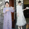 Abbigliamento etnico 2024 Abito in chiffon Qipao cinese migliorato Cheongsam Fiore nazionale ricamo A-line Banchetto orientale Serata di festa