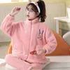 Dames Nachtkleding 2024 Koraal Fluwelen Hoge Hals Pyjama Herfst Winter Opstaande Kraag Warme Rits Verdikte Fleece Loungewear Set