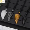 Pendant Necklaces CSJA Natural Stone Wolf Tooth Necklace For Man Amulet Amethyst Tiger Eye Crystal Pendants Halloween Jewelry Women H247