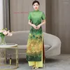 Etnische Kleding 2024 Chinese Vintage Jurk Verbeterde Cheongsam Oosterse Banket Avond Qipao Nationale Bloemenprint Broek Set