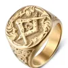Ring Men Masonic Signet Rings Gold Big Wide Mens for Man rostfritt stål Gyllene manliga tillbehör Pride Rock Punk Jewelry Cluster2932