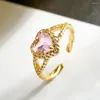 Anéis de casamento Cmoonry luxo rosa cristal coração CZ zircão pedra para mulheres