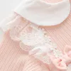 Vestes princesse en dentelle pour petites filles, vêtements d'été avec nœud, body à manches longues, combinaison avec chapeau, 2021