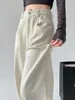 Jeans pour femmes lâche beige jambe large femme décontracté pleine longueur pantalon en denim streetwear printemps 2024