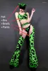 Stage Wear Bar Dancer Team Sexy Gogo Costume Vert Léopard Bikini Bell Bottomed Pantalon Chapeau Tenue Discothèque DJ Chanteur Jazz Danse