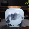 Storage Bottles Classical Ceramic Tea Double-lid Tin-lid Sealed Hand-painted Landscape Candy Nuts Coffee Beans Containers