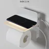 Wall Lamp Paper Towel Holder Modern LED Light With Switch USB Charging Sconce Kitchen Bathroom Wall-mounted Tissue