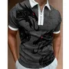 Men's Polos Tiger Stripe 3D Printed Summer Zipper Collar Polo Shirt Casual Short Sleeve Oversized Pullover Fashion Tops Men Clothing