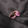 Wedding Rings RACHELZ Light Luxury Full Pink Zircon Heart Charm Ring Trend Elegant 14K Gold Plated Shiny Crystal For Women Men Jewelry