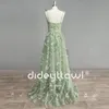 DIDEYTTAWL Real Pos 3D Butterflies Sage Green Tulle Prom Dress 2024 Sweetheart A Line High Slit Fairy Evening Gown 240227