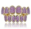 Nouveau personnalisé Hip Hop or dents Grillz Caps Micro Pave Fuchsia cubique zircone haut bas grilles ensemble pour cadeau de Noël femmes7673398