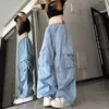 Jeans pour femmes Zoki Hip Hop Y2K Pantalon cargo Femmes Streetwear Harajuku Grandes poches Pantalon décontracté Coréen Lâche Taille haute Design Pantalon solide Z