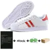 2024 Estilo Clássico Moda Stan Smith Superstar Sapatos Casuais Masculino e Feminino Três Preto e Branco Oreo Laser Gold Platform Sports Sneakers