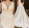 Plus size vestidos de casamento cetim 2024 nova chegada cintura alta elegante vestidos de noiva trem varredura aceitar feito sob encomenda