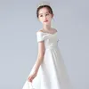 Girl Dresses A-line Round Neck White Satin Girly Dress Flower Bridesmaid Wedding